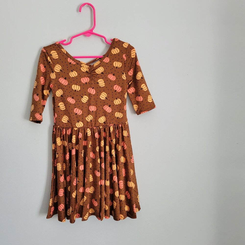 Dot Dot Smile Dress Girl's 3T/4T Toddler Brown w Orange Pumpkin Ballerina NEW